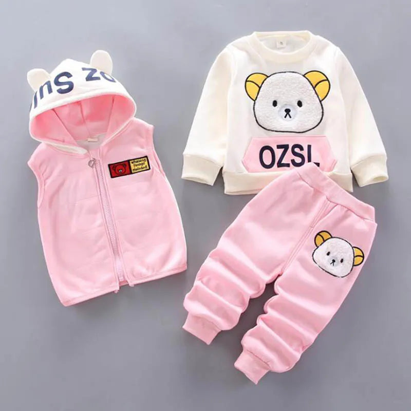 Cozy 3PC Kids Fleece Outfit - Hooded Tops & Pants