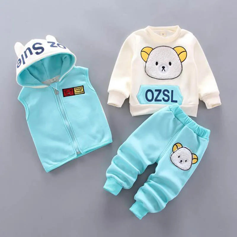 Cozy 3PC Kids Fleece Outfit - Hooded Tops & Pants