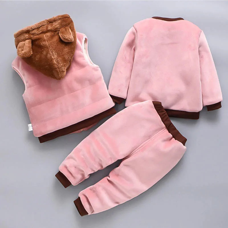 Cozy 3PC Kids Fleece Outfit - Hooded Tops & Pants