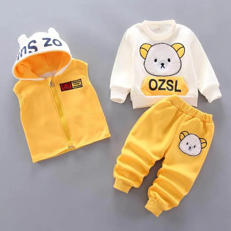 Cozy 3PC Kids Fleece Outfit - Hooded Tops & Pants