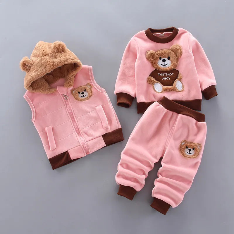 Cozy 3PC Kids Fleece Outfit - Hooded Tops & Pants