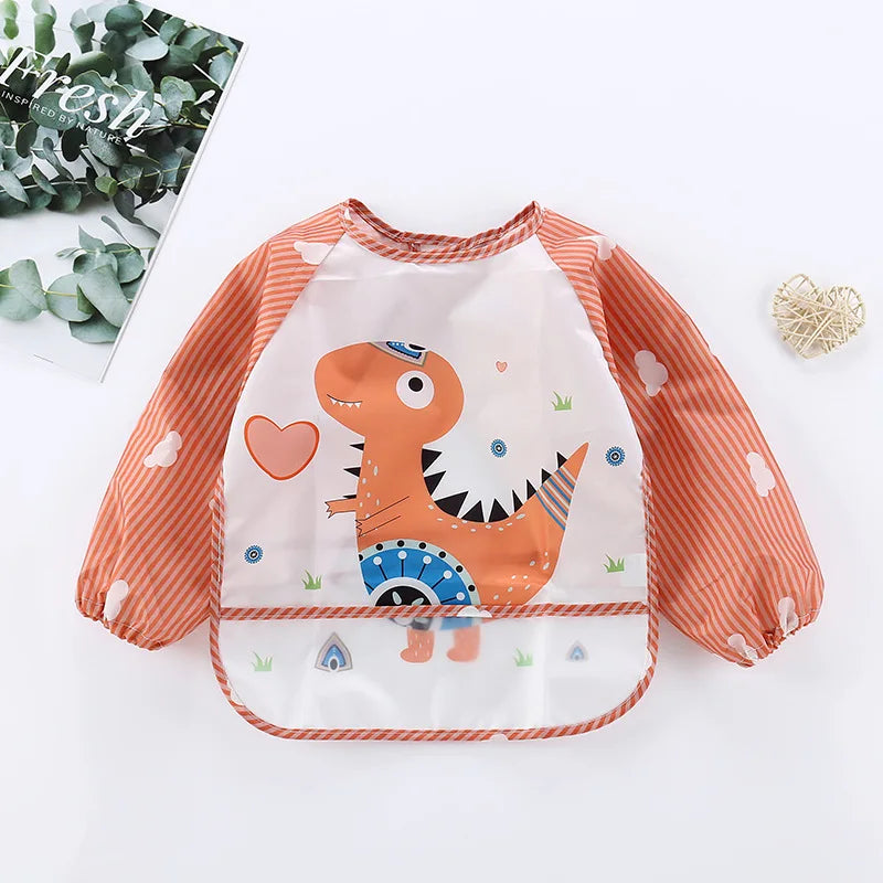 Adorable Waterproof Baby Bibs Long Sleeve Cartoon Design