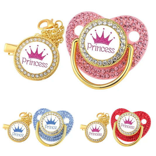 Sparkle & Soothe: Deluxe Crown Pacifier & Clip Set for Newborns