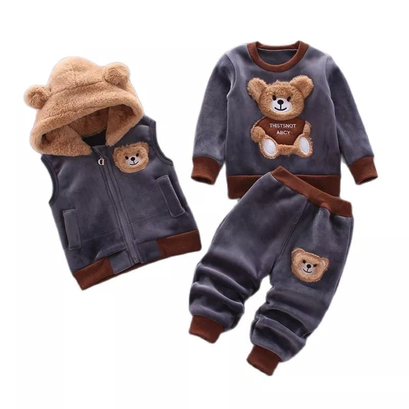 Cozy 3PC Kids Fleece Outfit - Hooded Tops & Pants