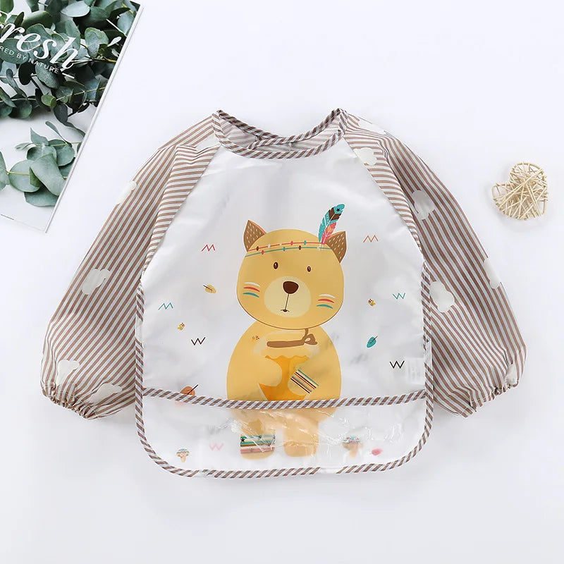 Adorable Waterproof Baby Bibs Long Sleeve Cartoon Design