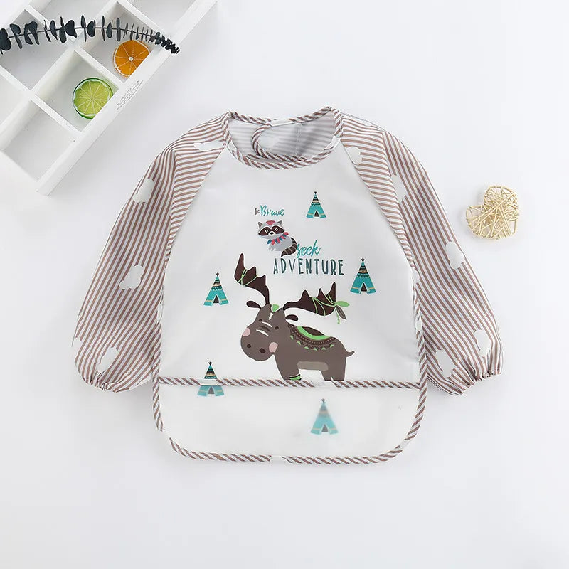 Adorable Waterproof Baby Bibs Long Sleeve Cartoon Design