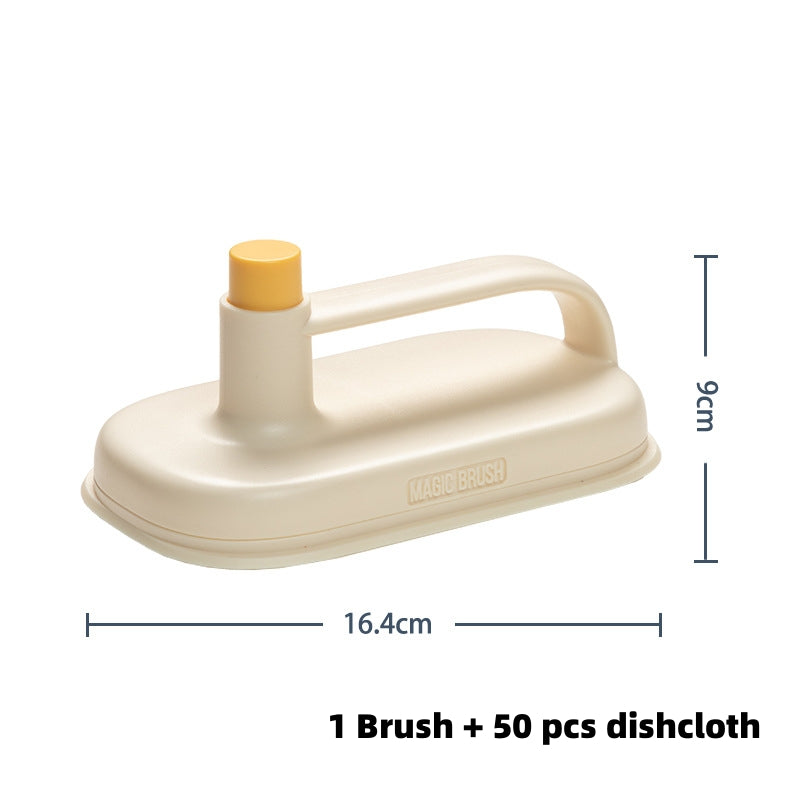 Easy-Clean Magic Brush with 50 Disposable Rags for Kitchen & Bathroom